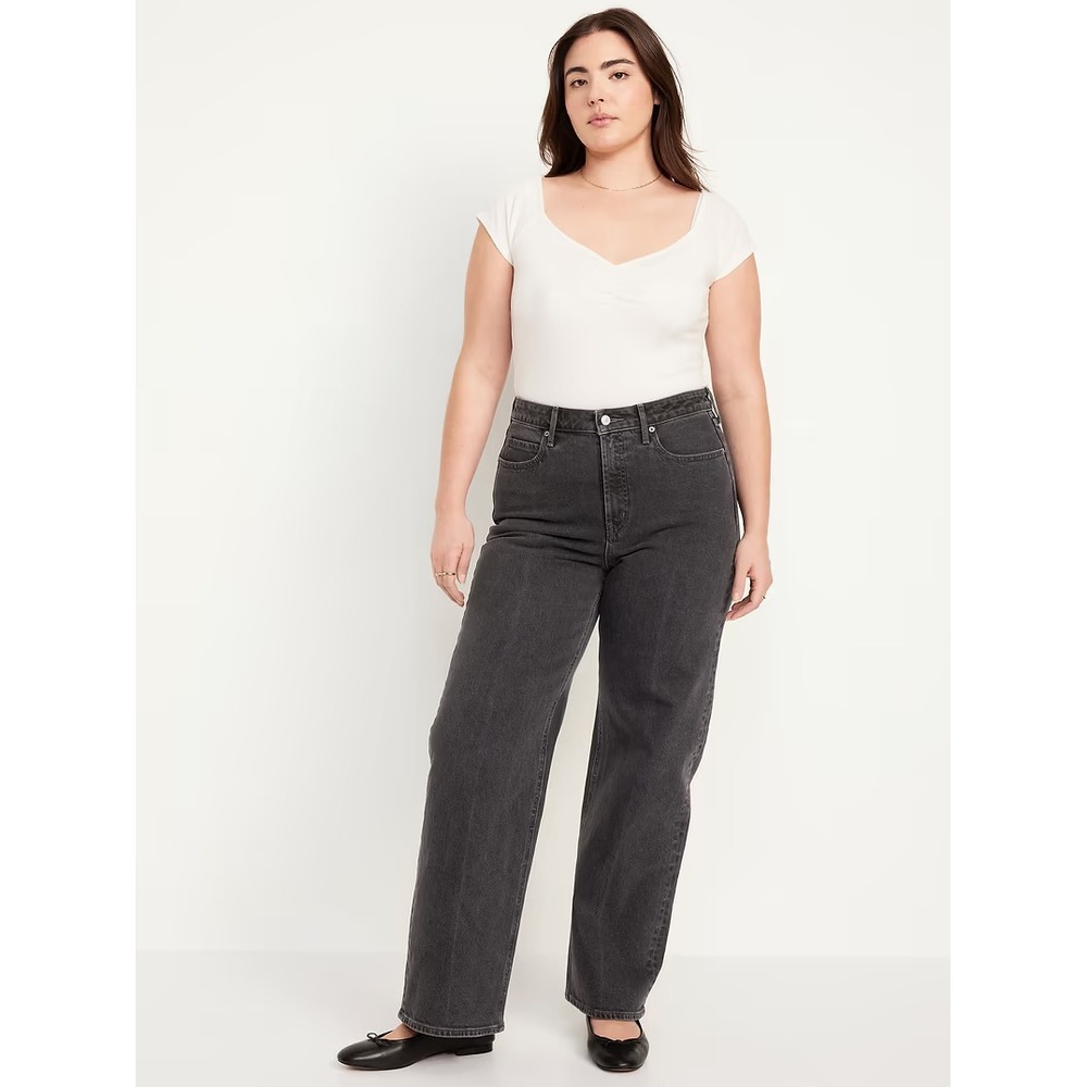 Old Navy Womens Plus Size 20 Extra High-Waisted Sky-Hi Wide-Leg Jeans in Black